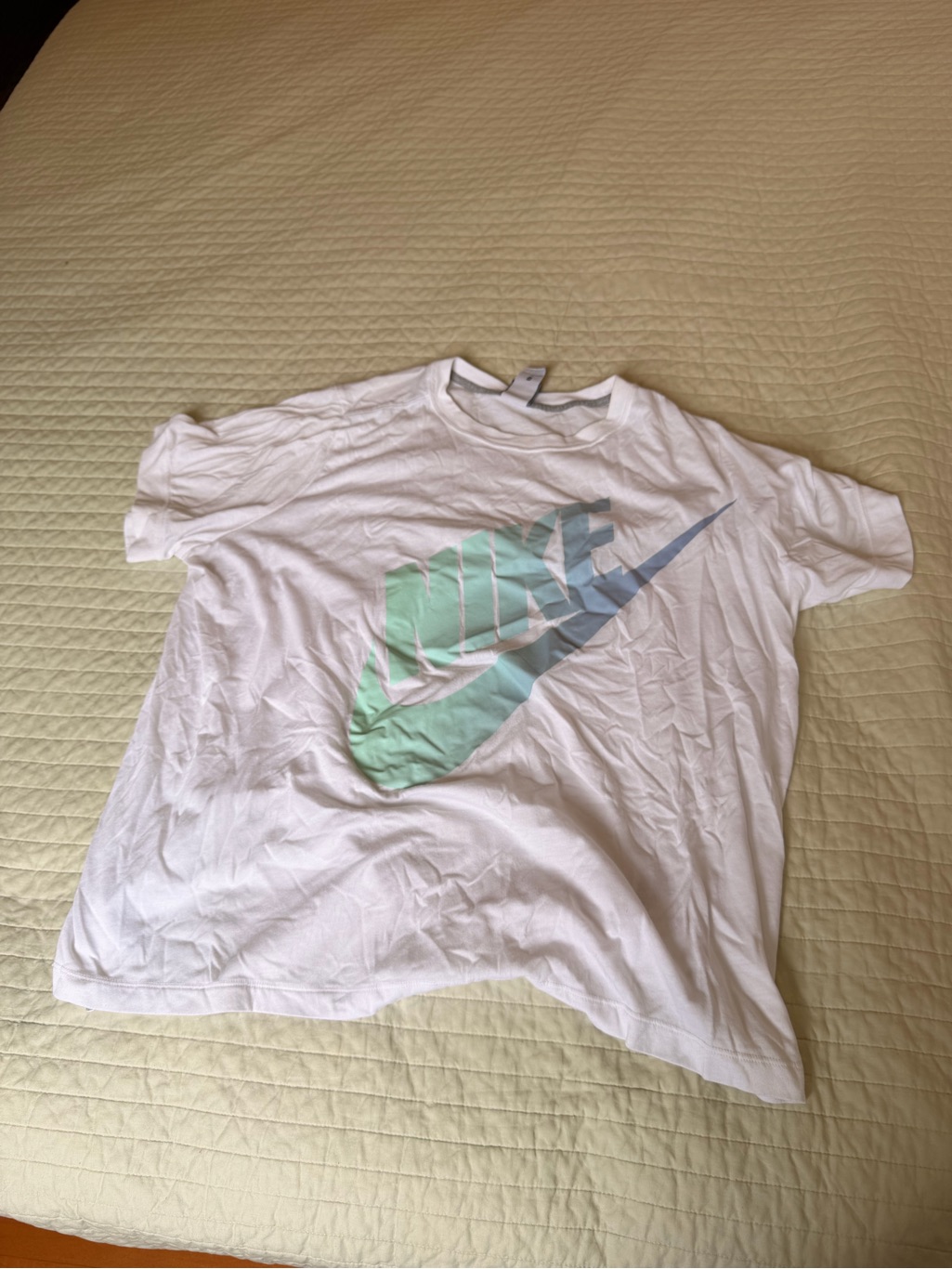 Nike White Tee With Blue Tag And Mint Accent